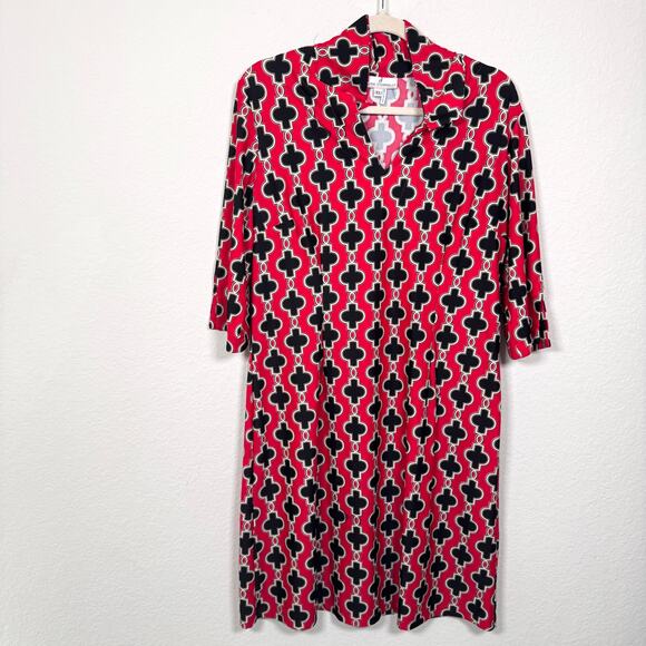 Jude Connally Dresses & Skirts - Jude Connally Womens Pullover Geometric Print Dress Size XL Stretch Classic Red
